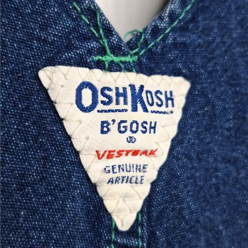 Vintage OshKosh B'Gosh Vestbak Baby Denim Sailboat Bubble Bib Overall 6-9 mo USA